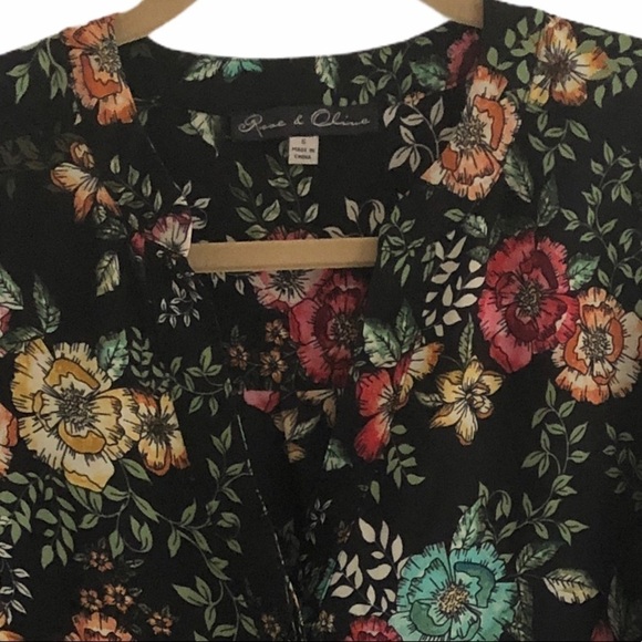 Rose & Olive Black Floral Long Sleeve Blouse Size Small - Picture 3 of 12